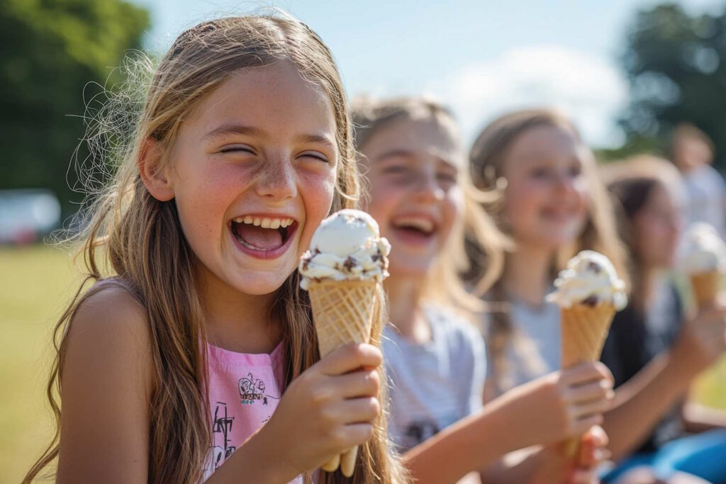 Lachende Kinder beim Eisessen